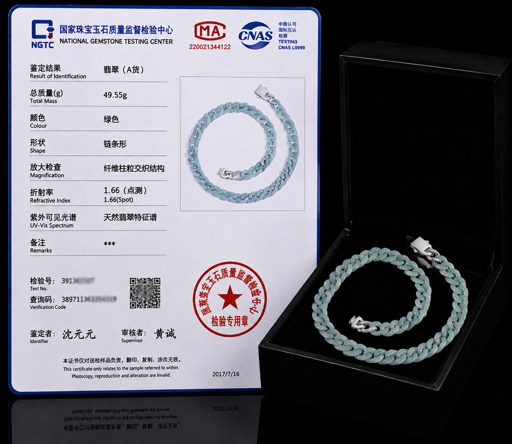 Natural Blue Jadeite Cuban Link Necklace – Unisex Jade Chain Jewelry