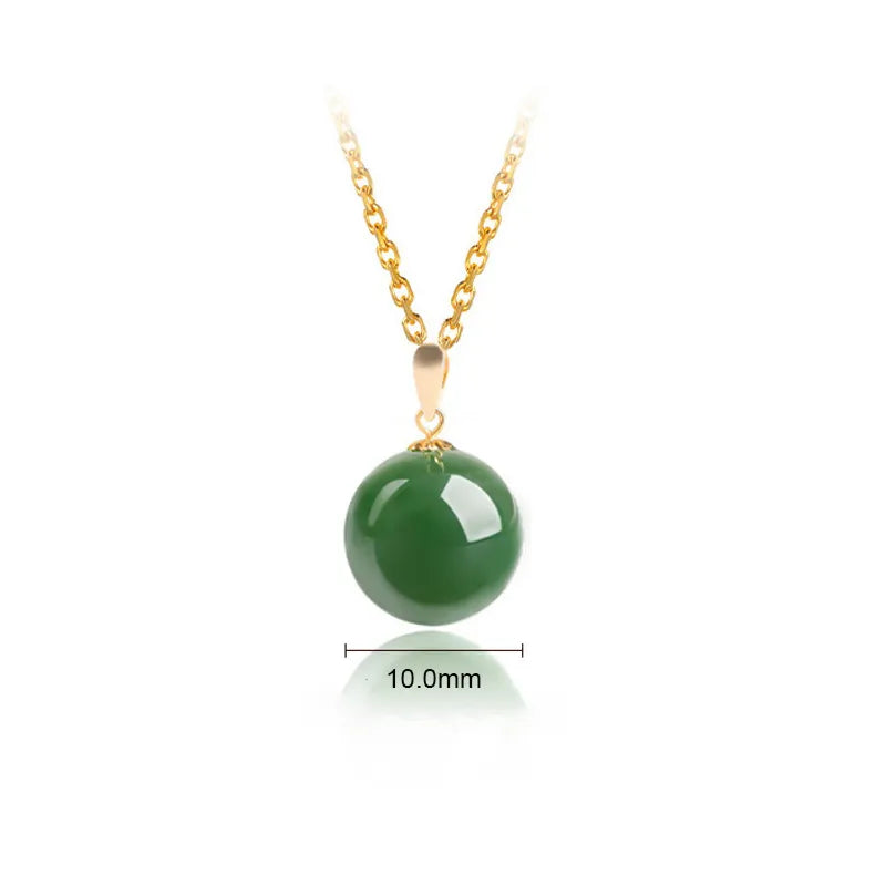 Burmese Green Jade Round Bead Pendant Necklace – 18K Gold Jewelry jade BMjade