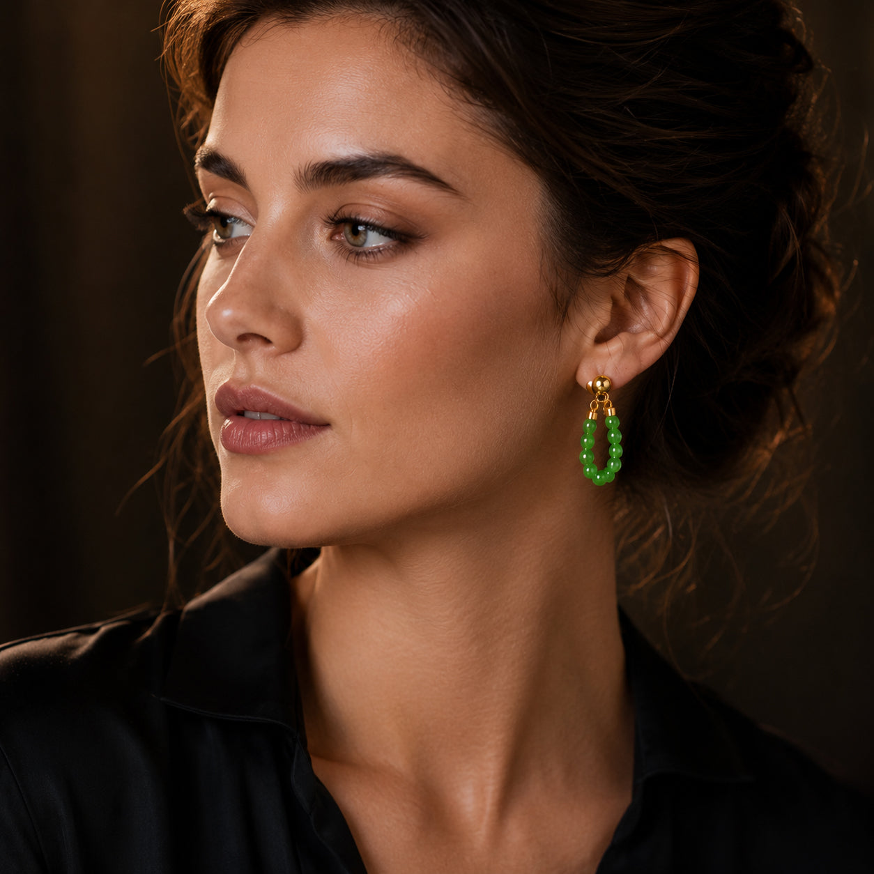 Green Jade Bead Chain Earrings – S925 Silver Jewelry for Elegance & Harmony