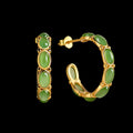 Green jadeite cabochon hoop earrings with gold tone setting