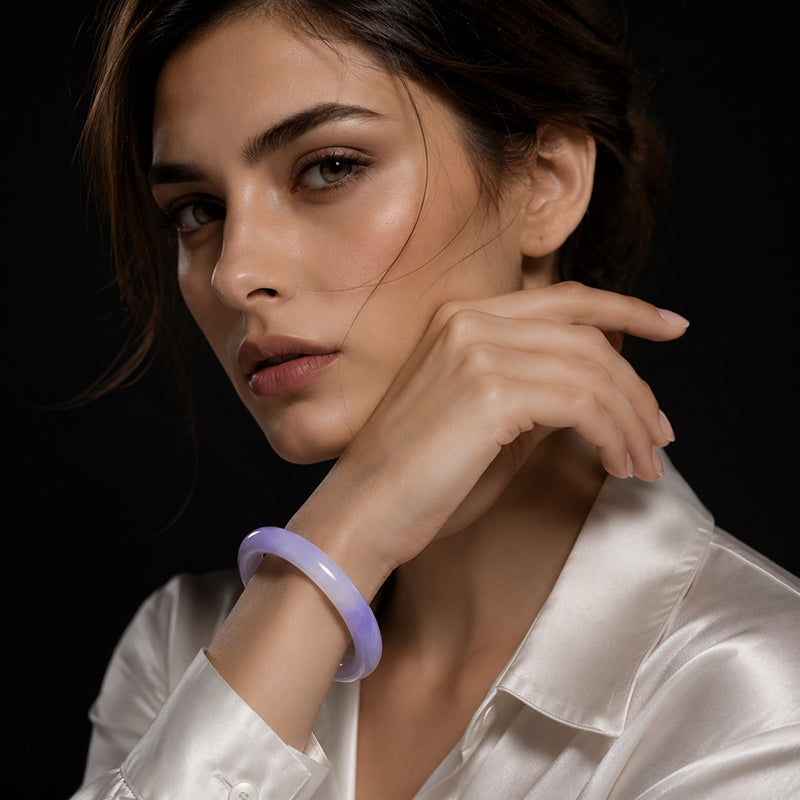Natural Burmese Lavender Jadeite Bangle Bracelet Icy Purple 54mm Slim Round Jade Bracelet for Women