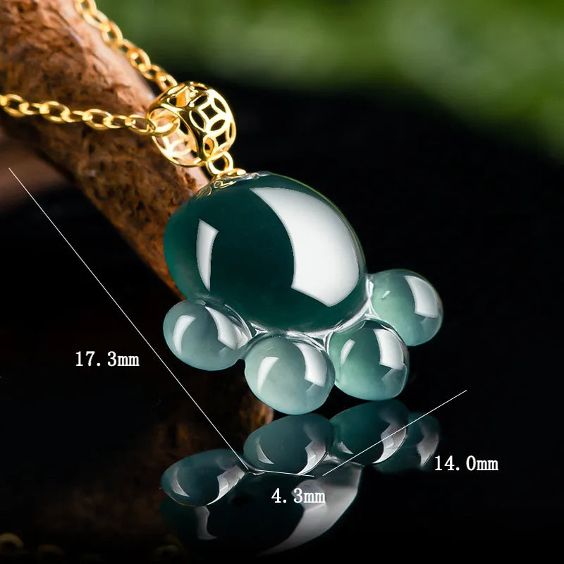 Real Blue Jadeite Cat Paw Pendant Necklace – 925 Silver Chain 46CM, 18K Gold Clasp jade BMjade