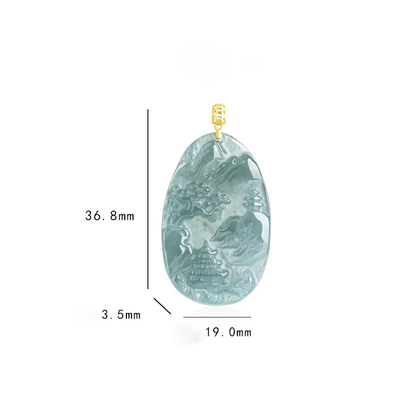 Real Blue Jadeite Landscape Plaque Pendant Necklace – 925 Silver, 46CM BMjade