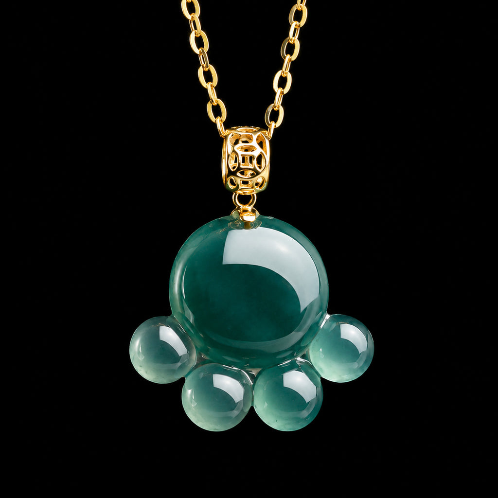 Real Blue Jadeite Cat Paw Pendant Necklace – 925 Silver Chain 45CM, 18K Gold Clasp