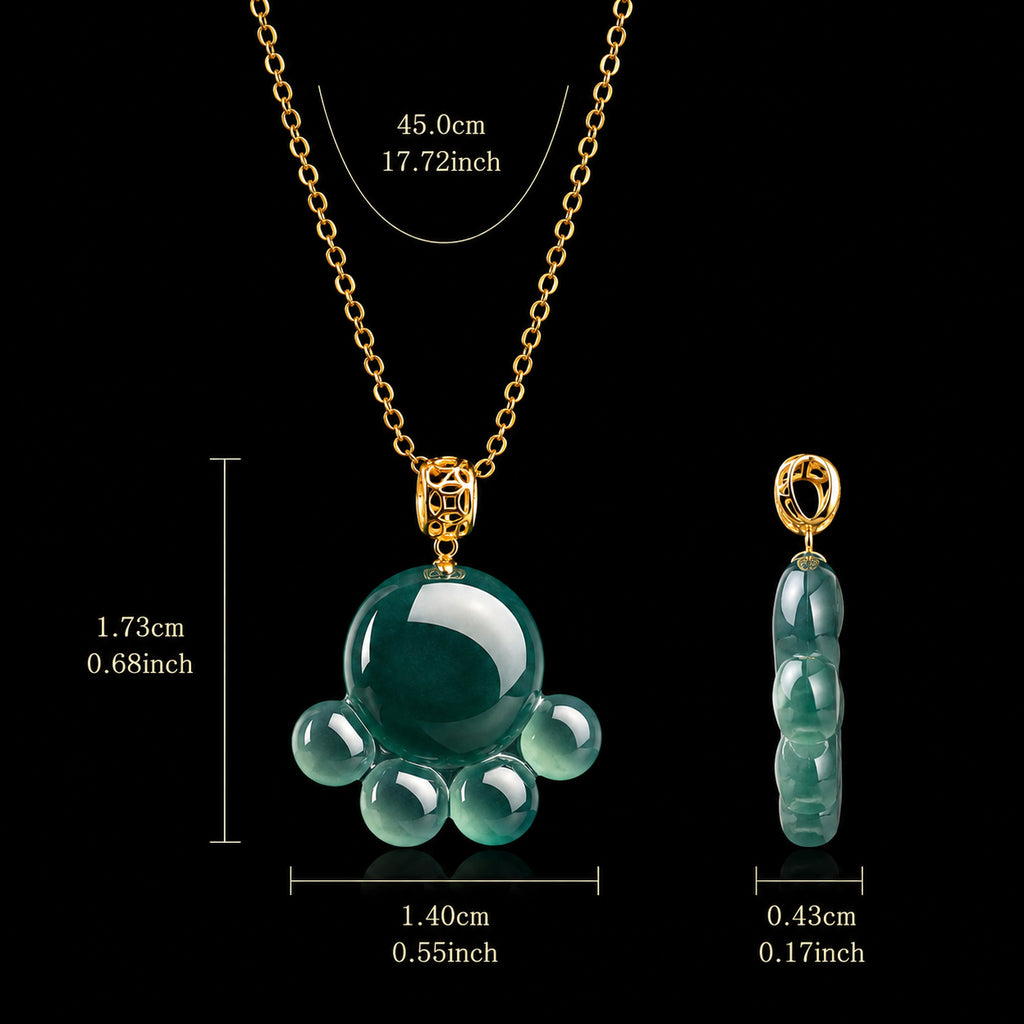 Real Blue Jadeite Cat Paw Pendant Necklace – 925 Silver Chain 45CM, 18K Gold Clasp