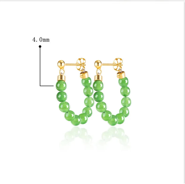 Real Burmese Green Jade Bead Chain Earrings – S925 Silver Jewelry jade BMjade