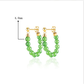 Real Burmese Green Jade Bead Chain Earrings – S925 Silver Jewelry jade BMjade