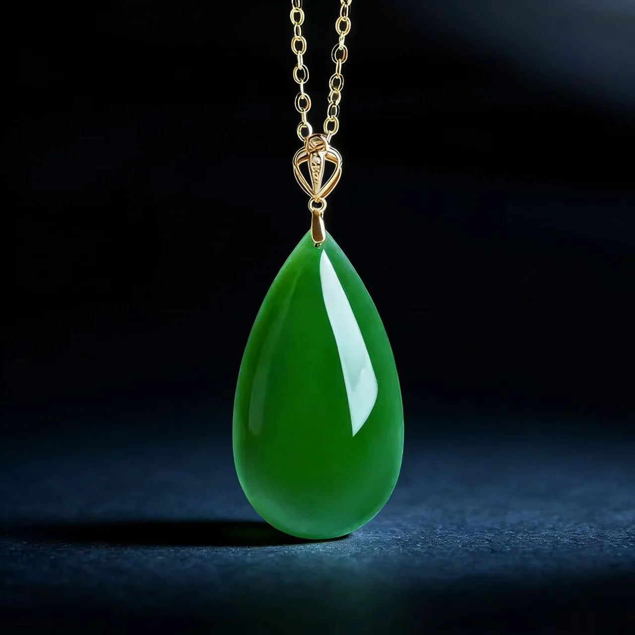 Real Burmese Green Jade Teardrop Necklace – 18K Gold Jewelry