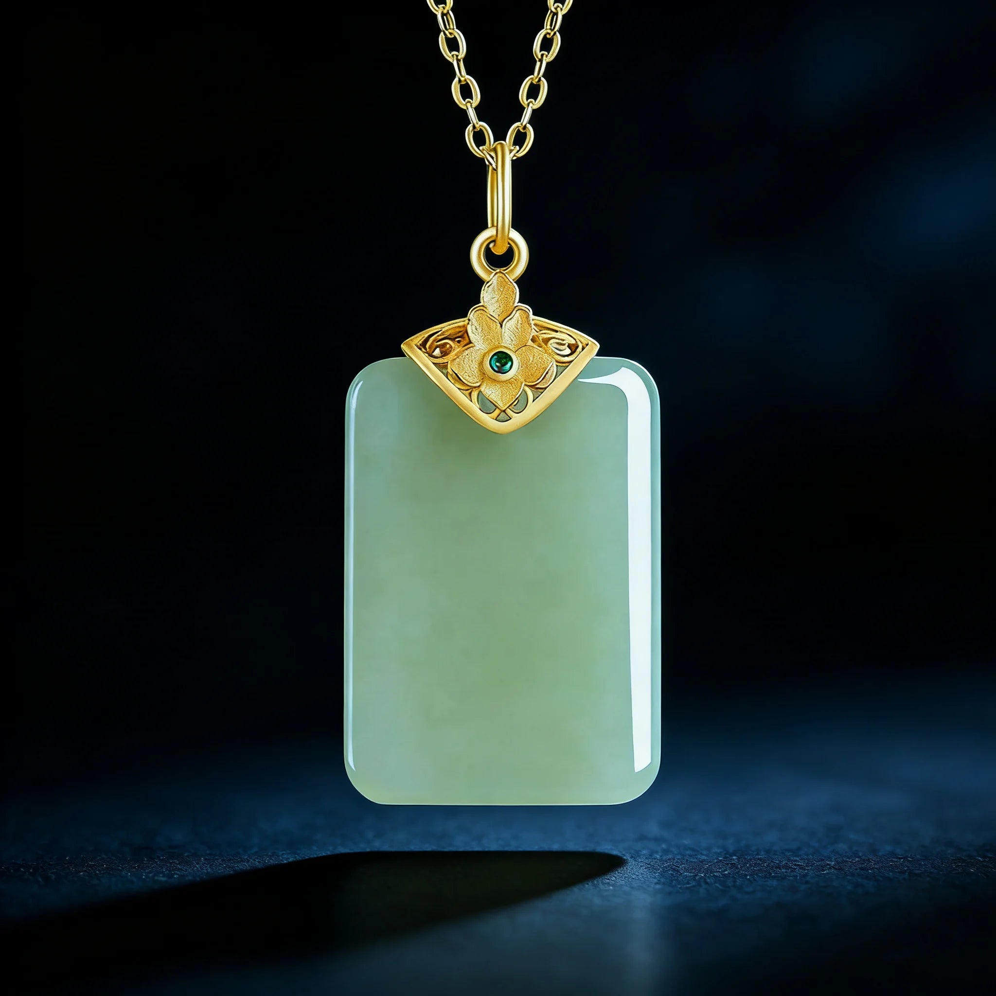 Real Burmese Jade Plaque Pendant Necklace – 925 Silver Chain 46CM, Women’s Jewelry