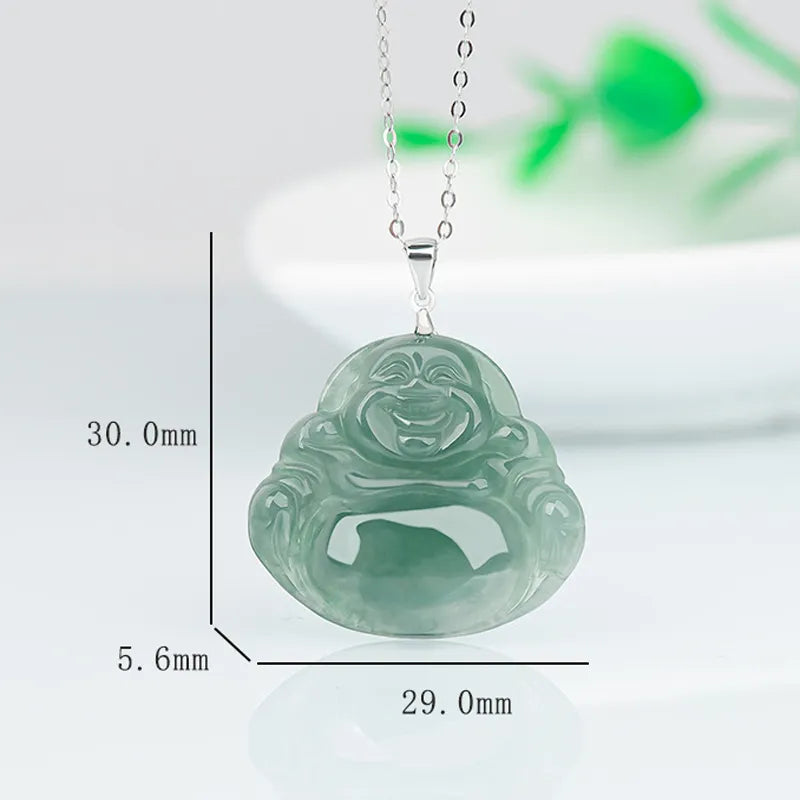 Natural Burmese Jadeite Maitreya Buddha Pendant Necklace – S925 Silver jade BMjade