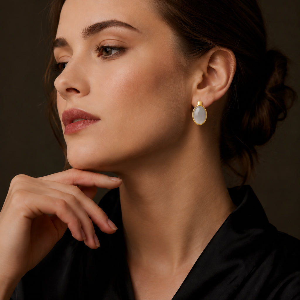 Lavender White Jade Oval Earrings for Women