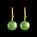 Natural spinach green jadeite bead drop earrings