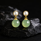 Natural Pale Yellow-Green Jade Bead Drop Earrings