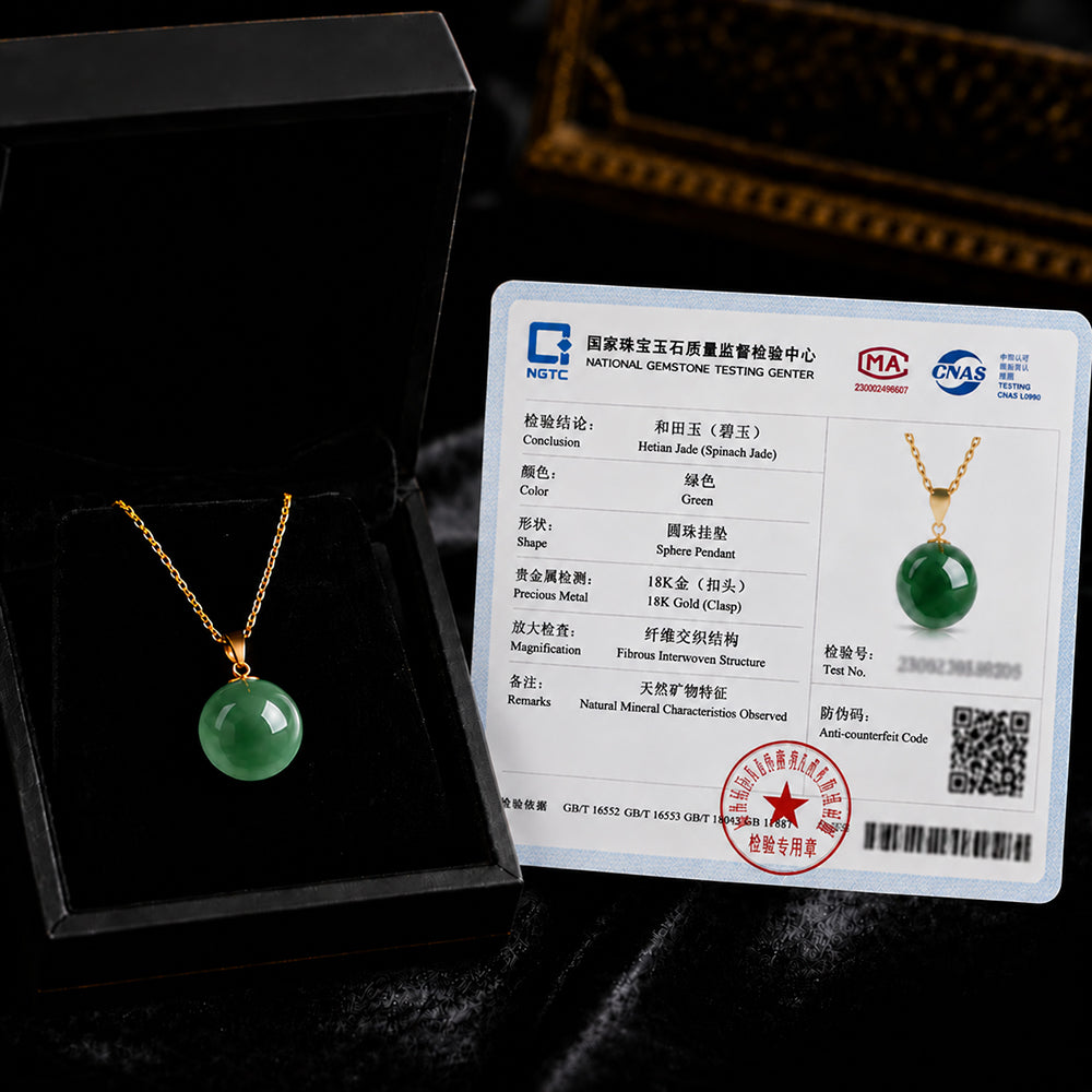Round Green Jade Bead Pendant Necklace