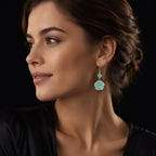 Blue Green Jadeite Rose Drop Earrings in S925 Silver