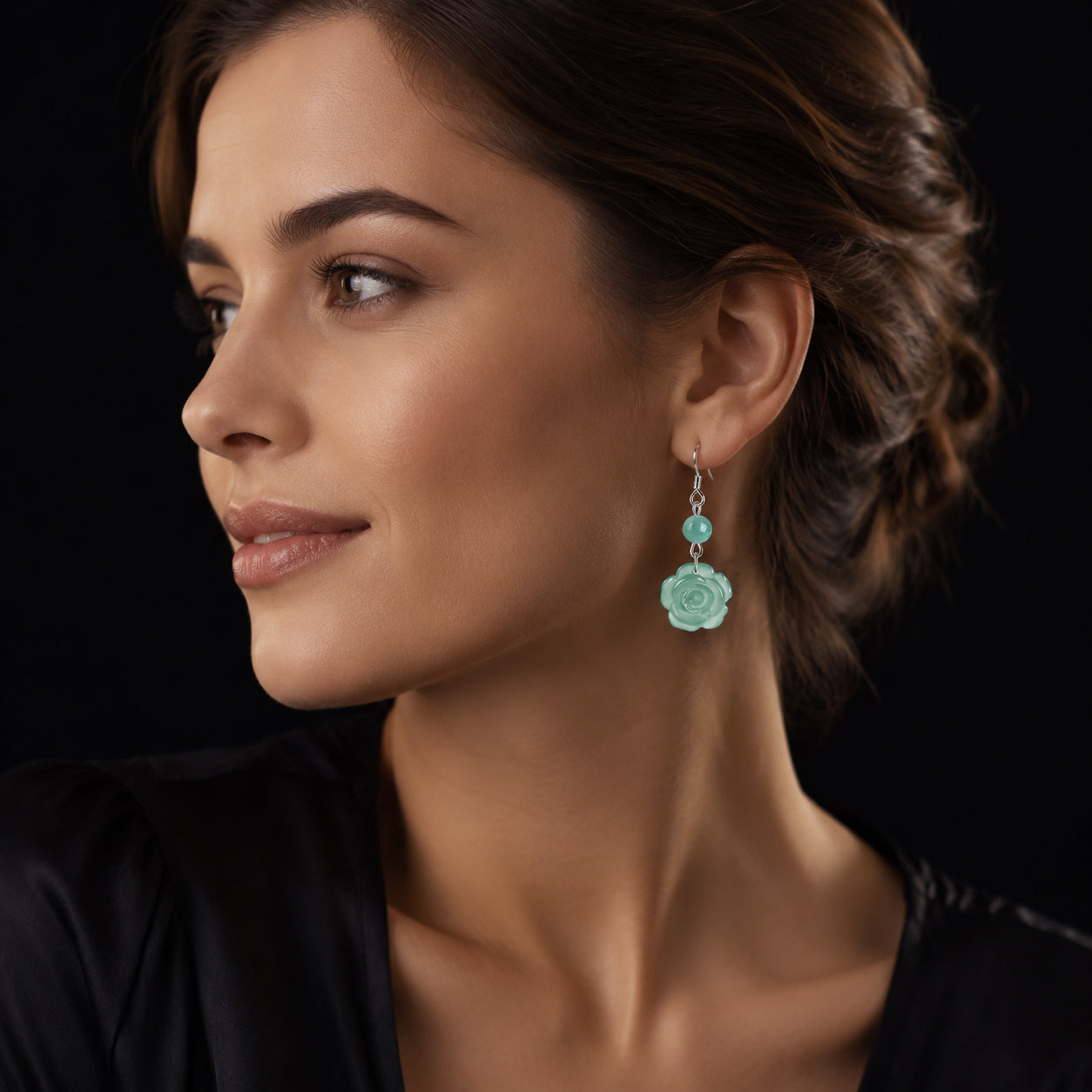 S925 Blue Jadeite Rose Stud Earrings – Natural Handcrafted Jewelry