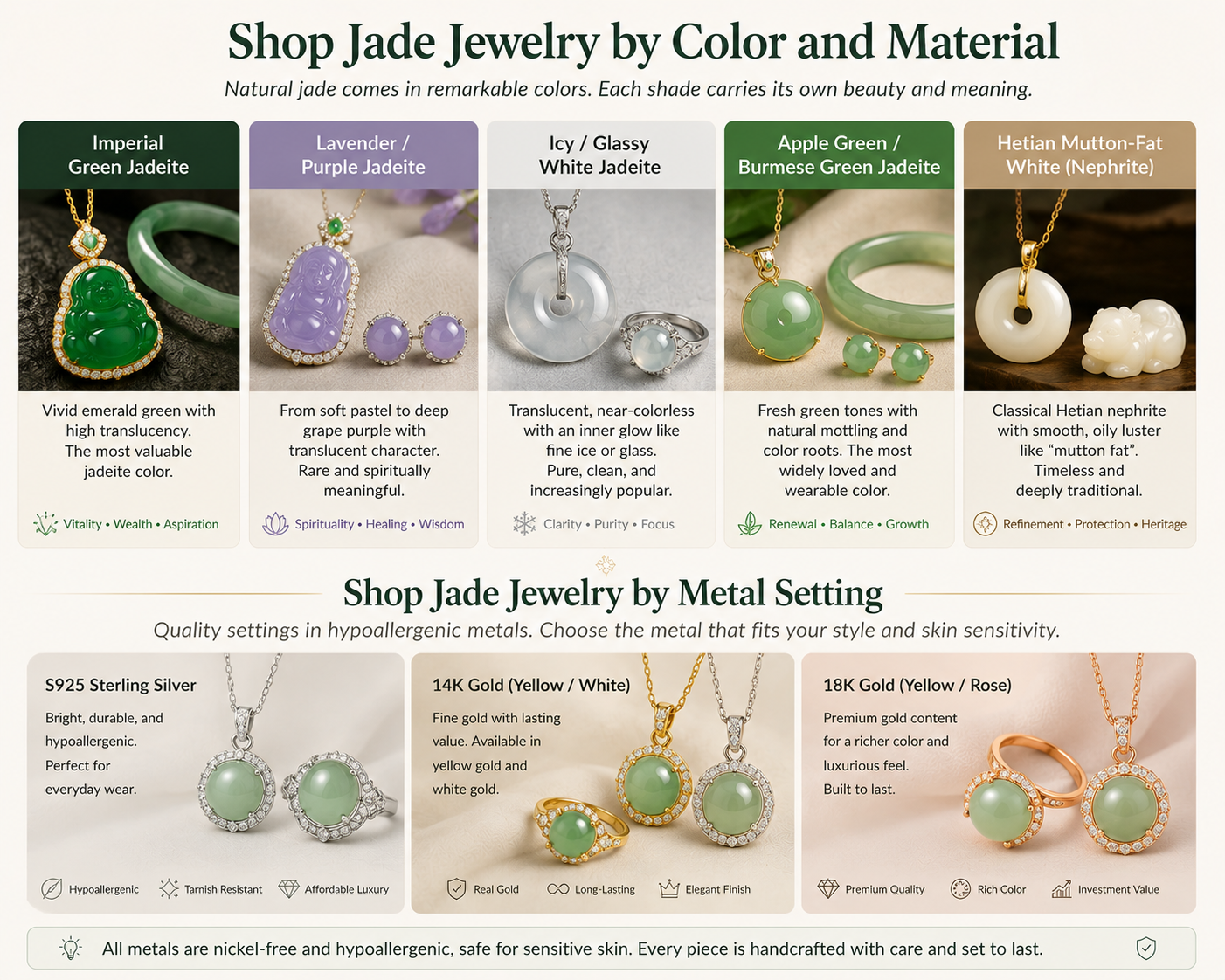 Shop Jade Jewelry by Metal Setting