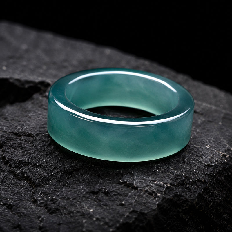 Natural Blue-Green Jadeite Ring for Men – Solid Wide Jade Band