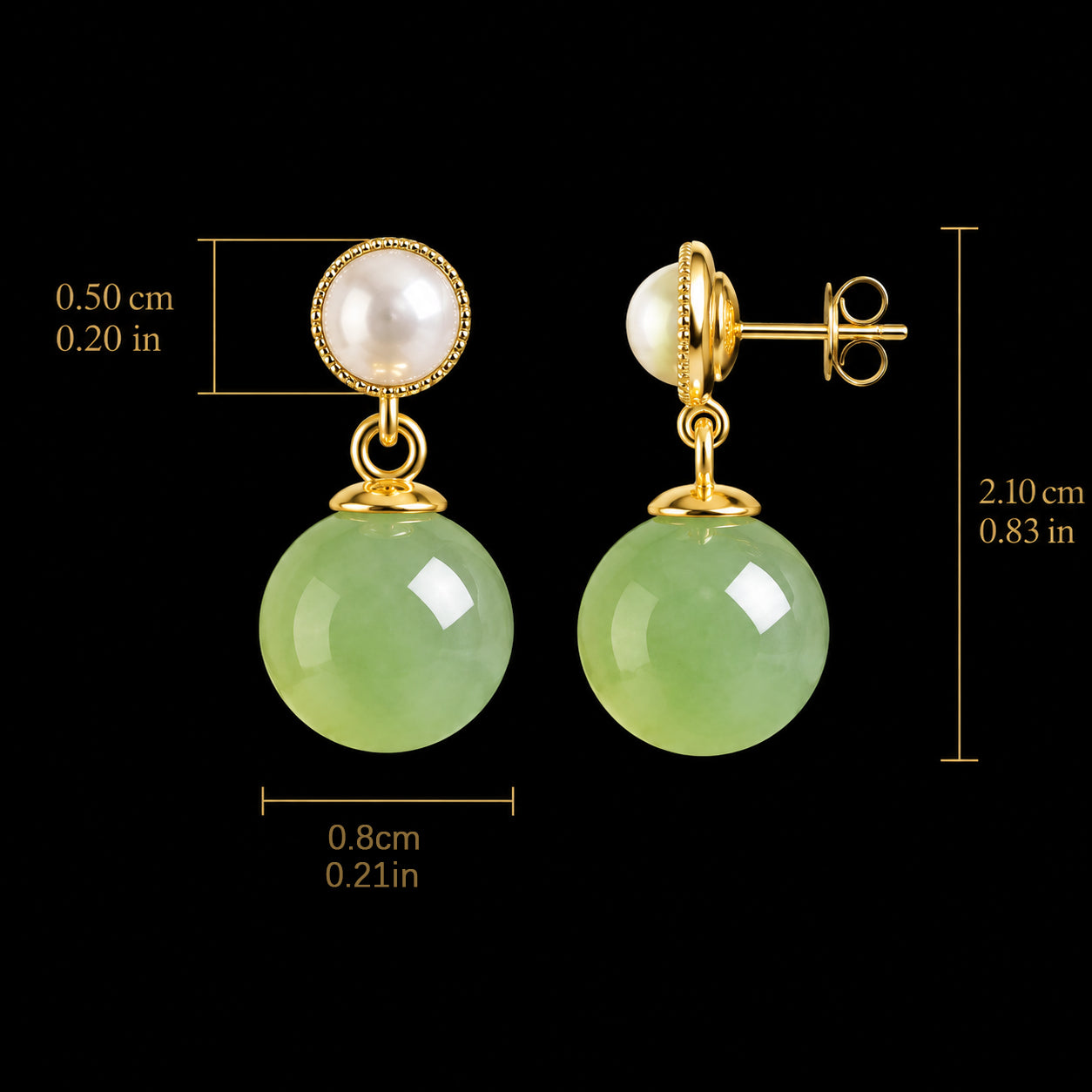 Premium Green Jadeite Round Bead Drop Earrings – Elegant Jewelry for Women