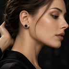 Natural Black Jadeite Square Stud Earrings in Sterling Silver