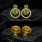Green Jade Circle Stud Earrings in Gold Plated S925 Silver