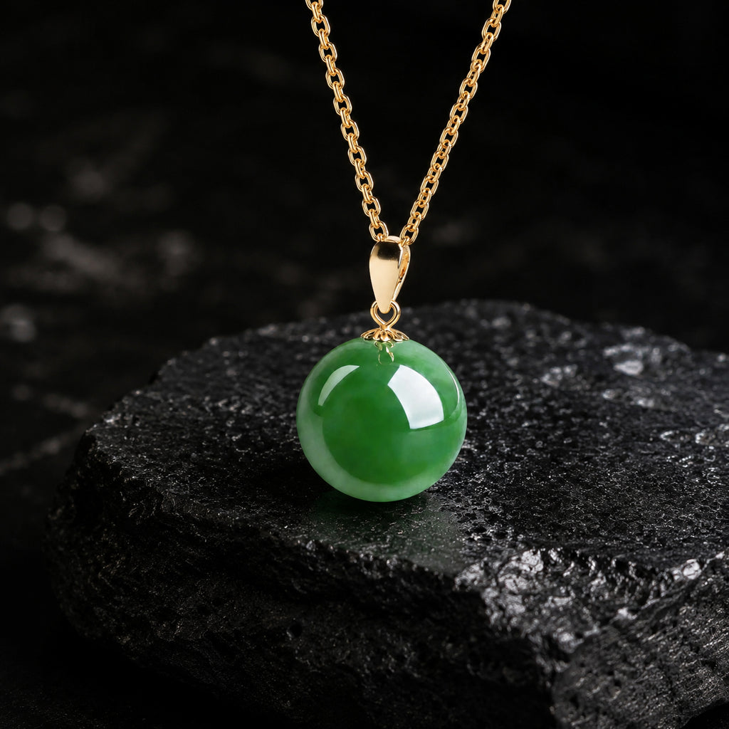 Round Green Jade Bead Pendant Necklace