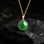 Round Green Jade Bead Pendant Necklace