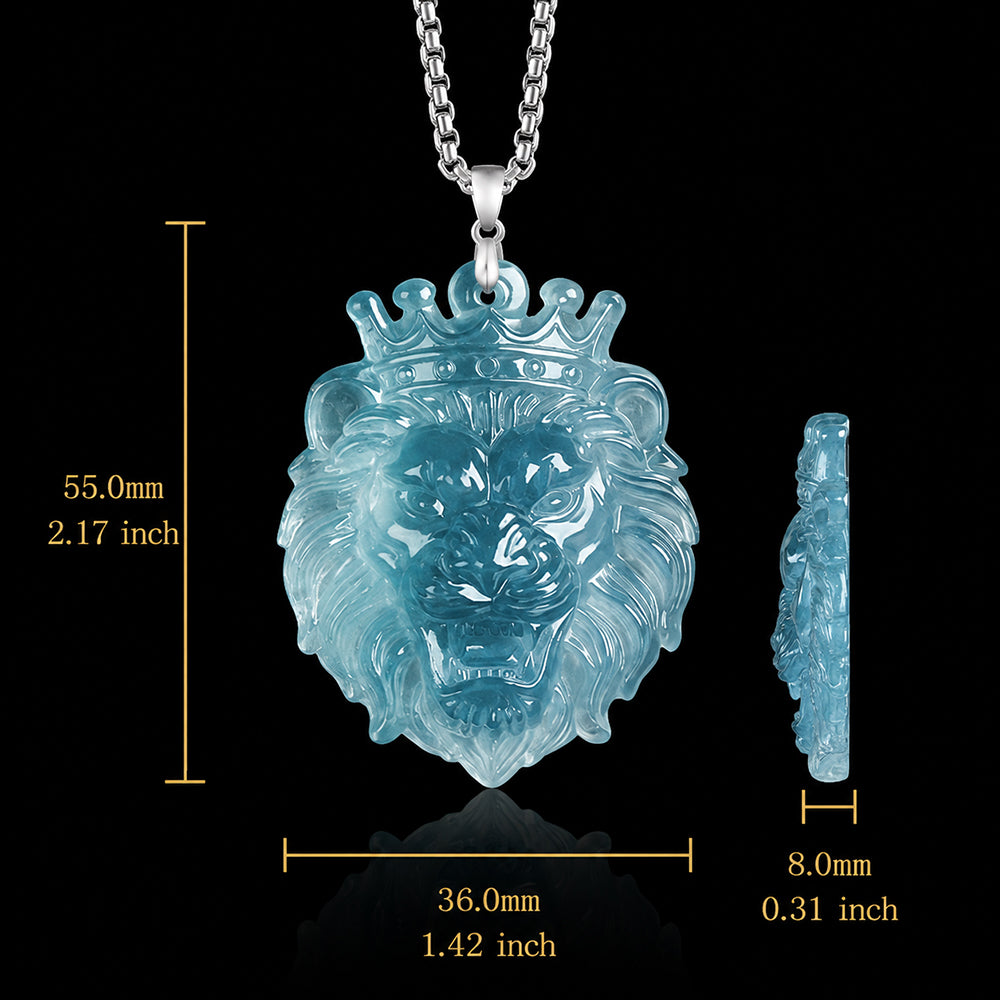 Natural Blue Jadeite Lion King Pendant Necklace