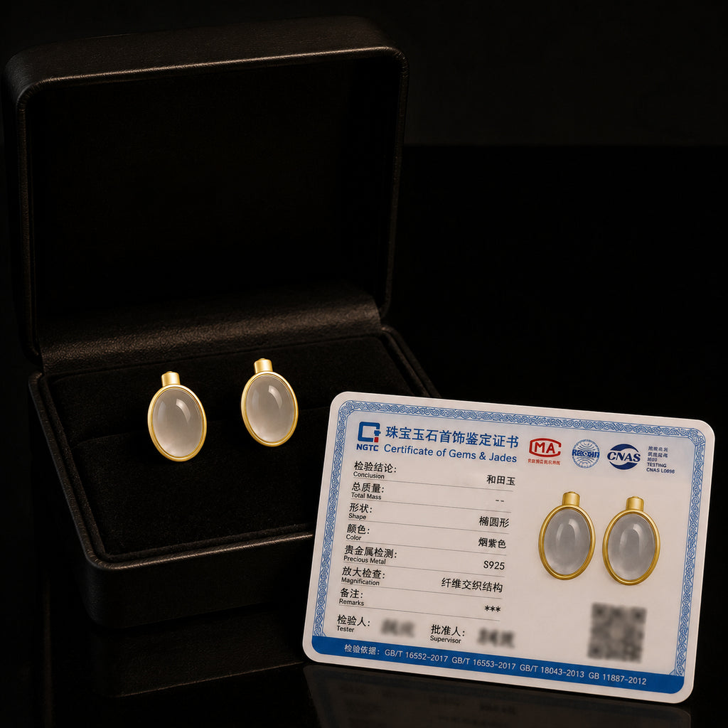 Lavender White Jade Oval Earrings for Women