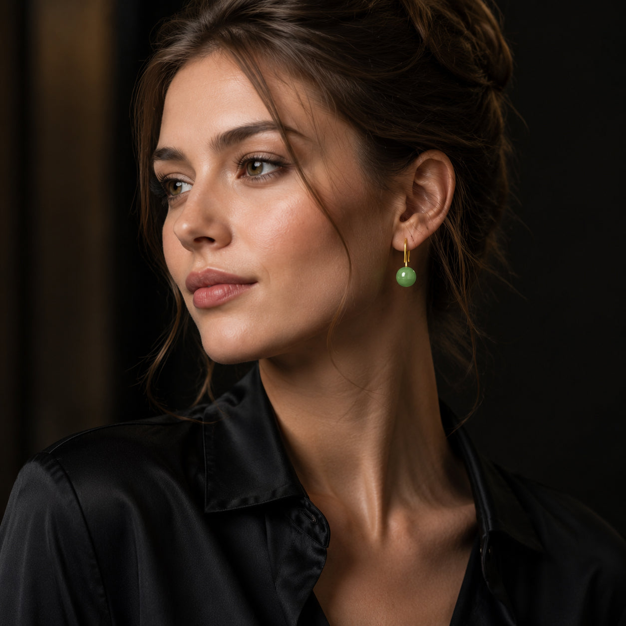 Spinach Green Jadeite Earrings – S925 Silver, Elegant Jewelry for Harmony & Luck