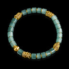 Unisex Blue Green Jadeite Bracelet with Gold Accents