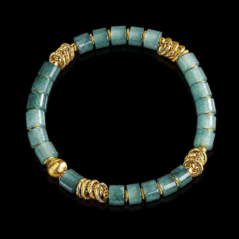Unisex Blue Green Jadeite Bracelet with Gold Accents