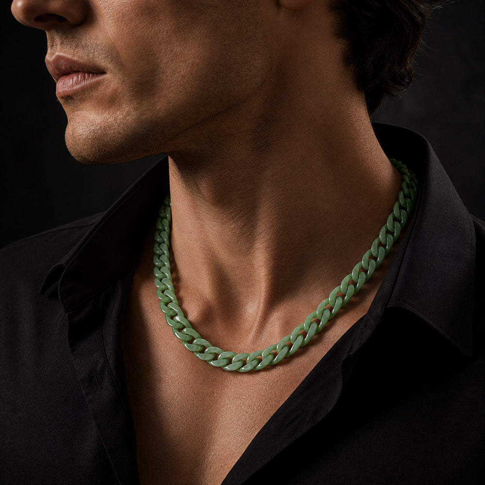 Natural Green Jadeite Cuban Link Necklace – Unisex Jade Chain