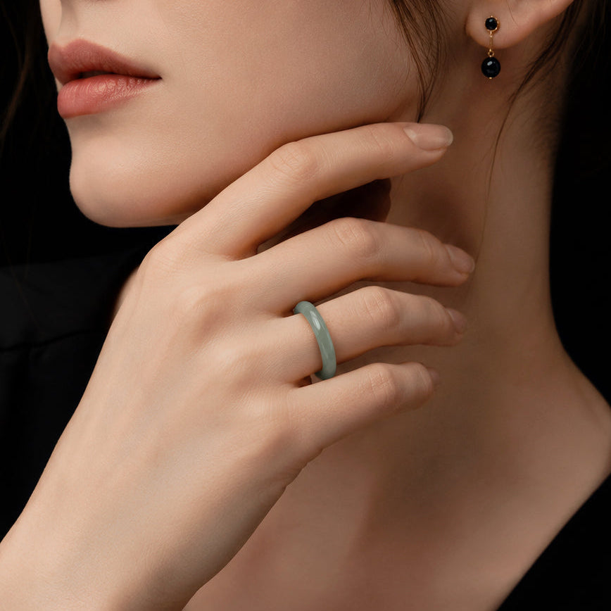 Blue Green Jadeite Band Ring for Women