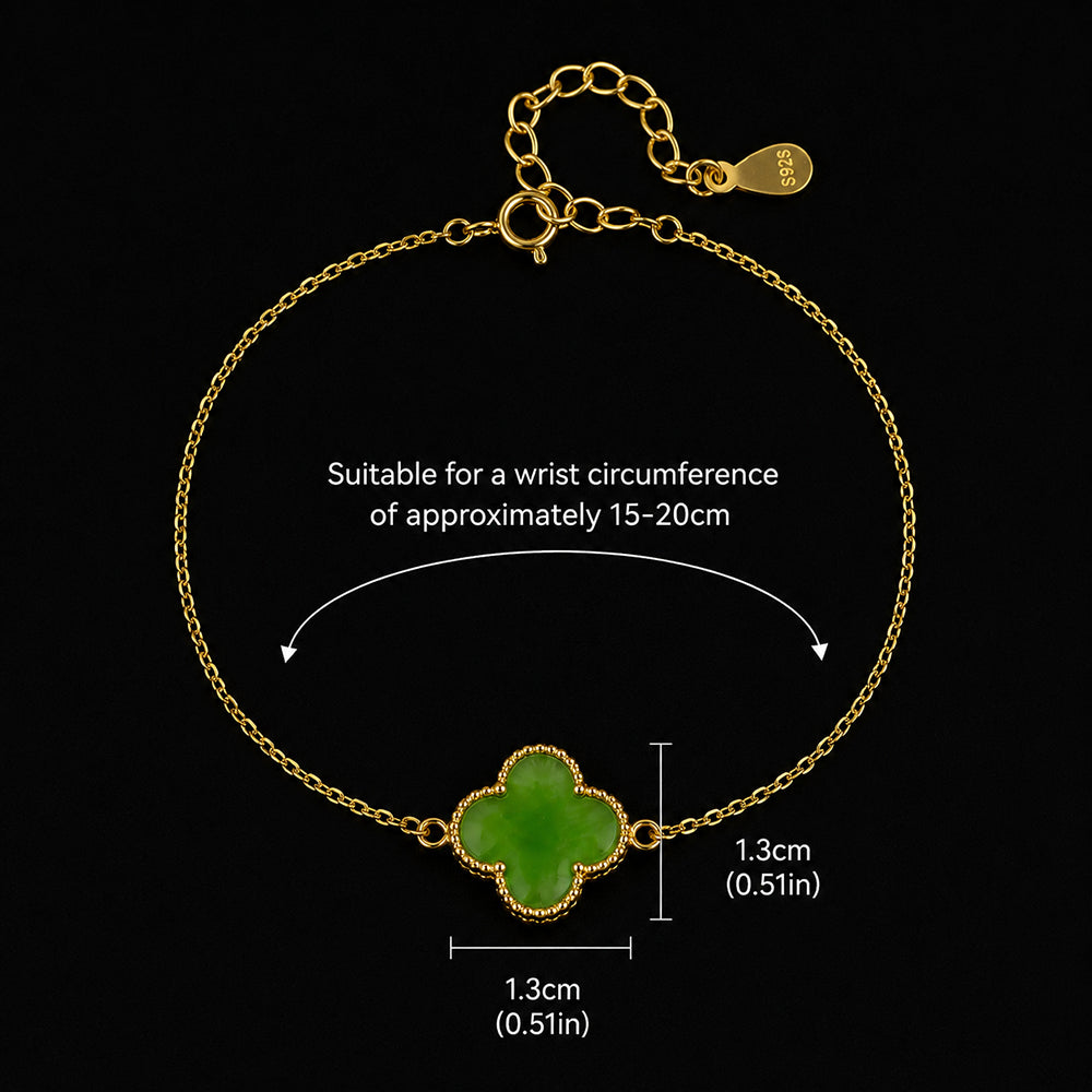 Vivid Green Jade Clover Bracelet in Gold-Plated S925 Silver