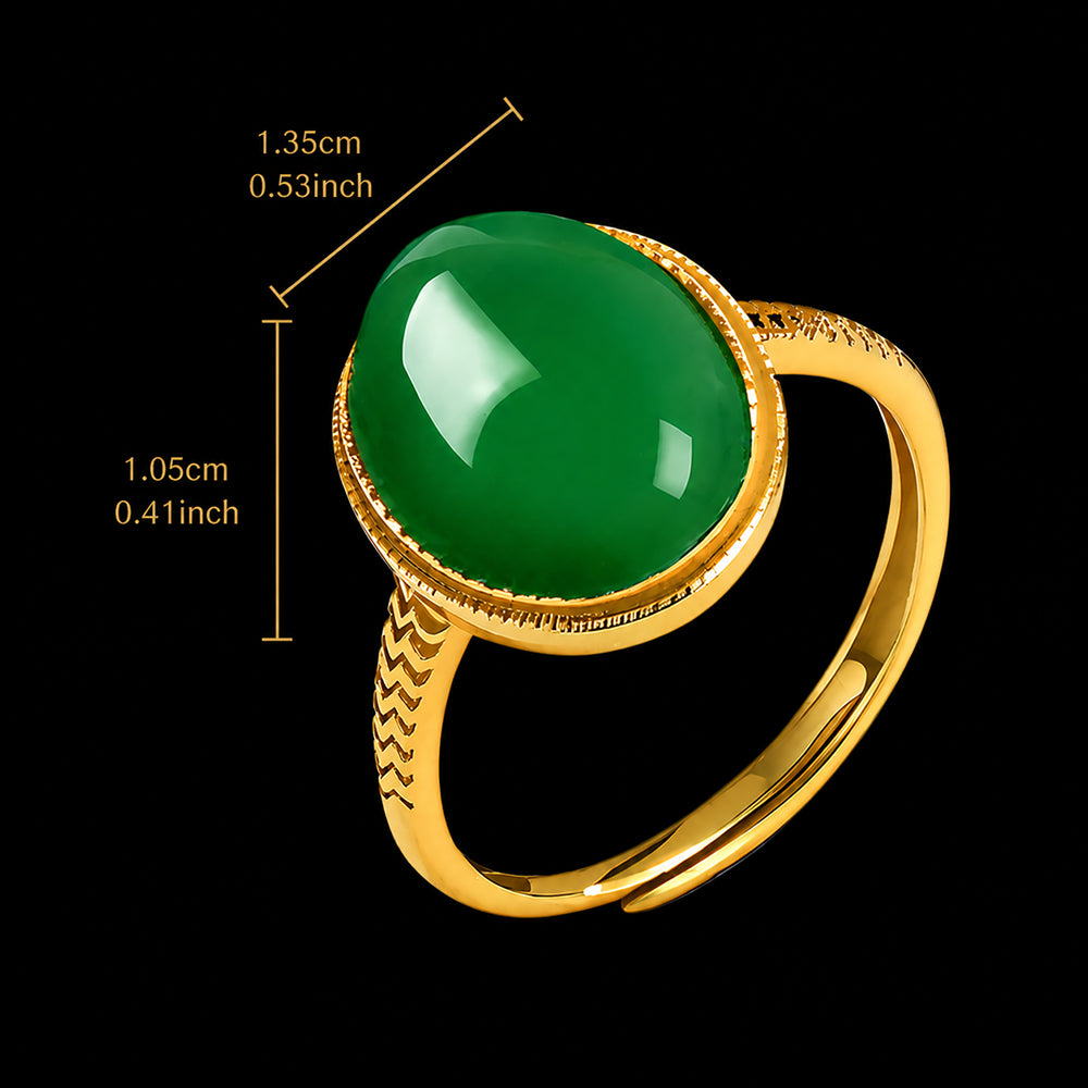 Large Oval Vivid Green Jade Ring for Women