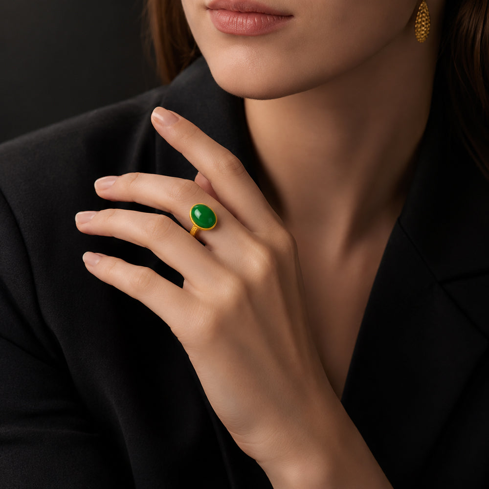Large Oval Vivid Green Jadeite Ring for Women