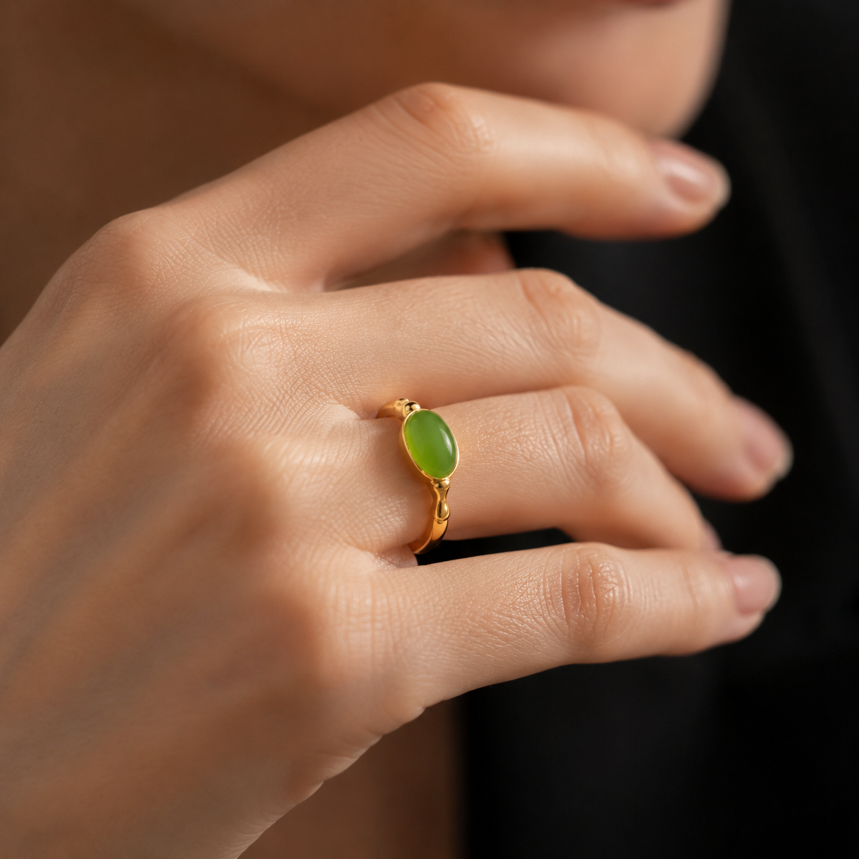 Vivid Green Jadeite Cabochon Ring for Women
