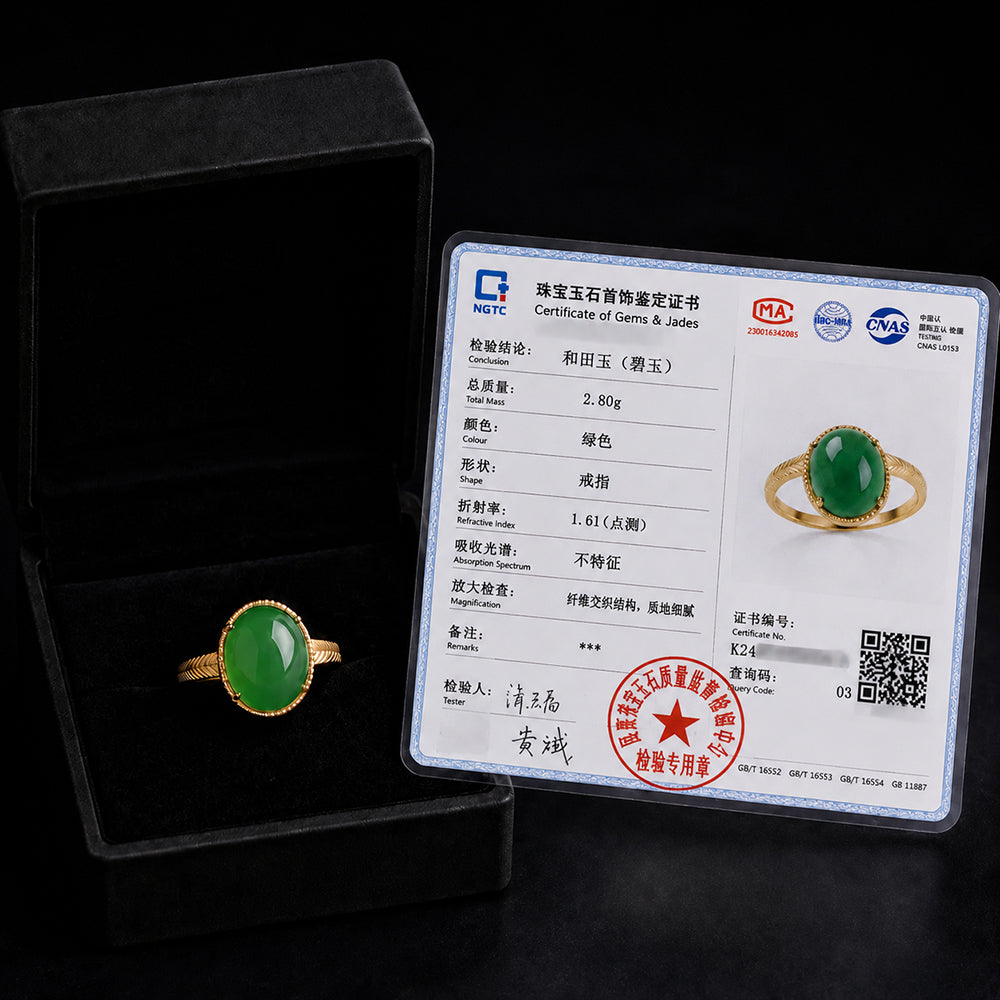 Large Oval Vivid Green Jade Ring for Women