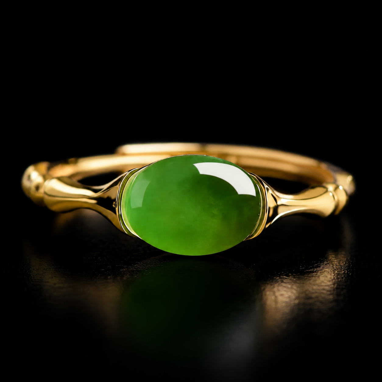 Vivid Green Jadeite Cabochon Ring for Women