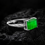 Natural Green Jadeite Saddle Ring Adjustable S925 Silver Jewelry