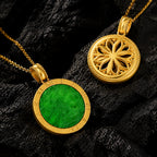 Natural Green Jadeite Ping An Wu Shi Pendant Necklace S925 Silver