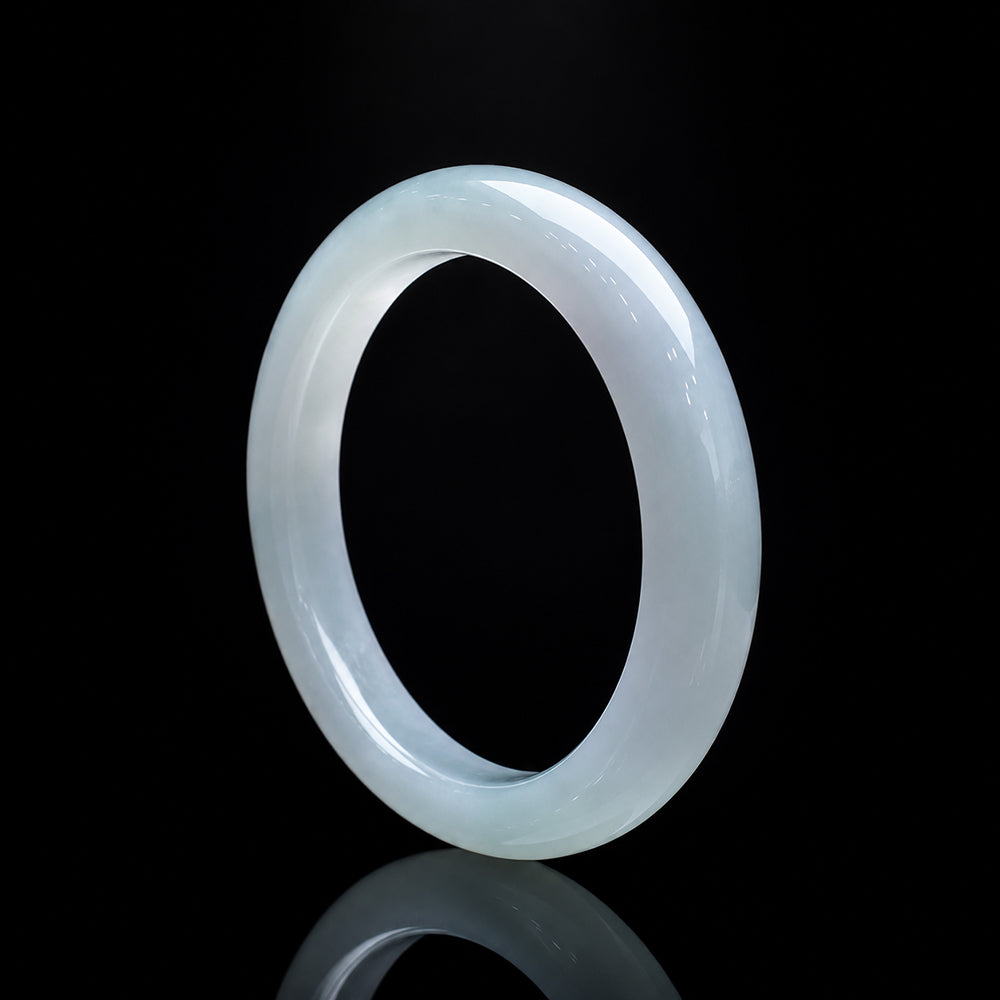 Natural Burmese White Jadeite Bangle Bracelet Icy Translucent 54mm-56mm Slim Round Jade Bracelet for Women