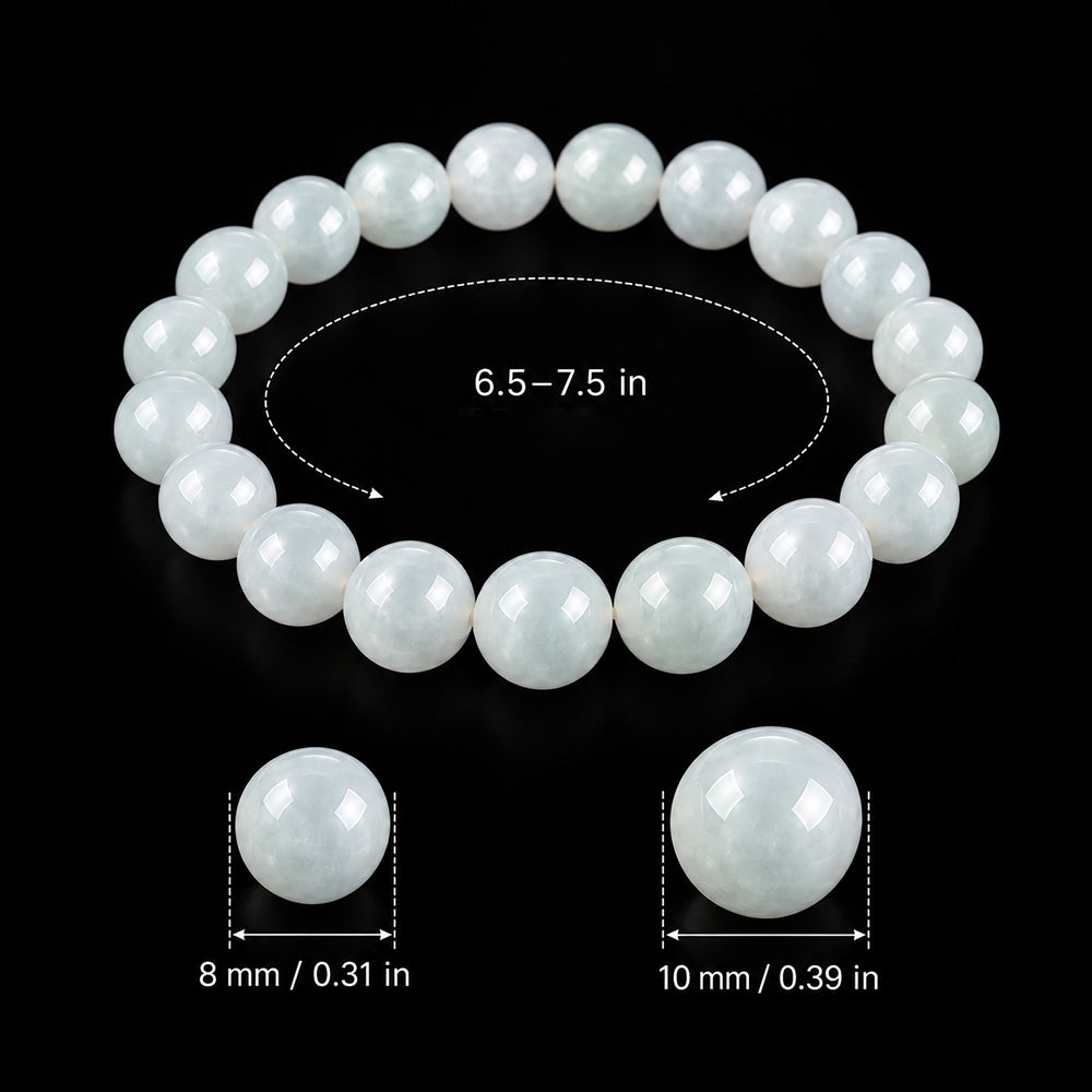 Natural White Jadeite Bead Bracelet – 8mm & 10mm
