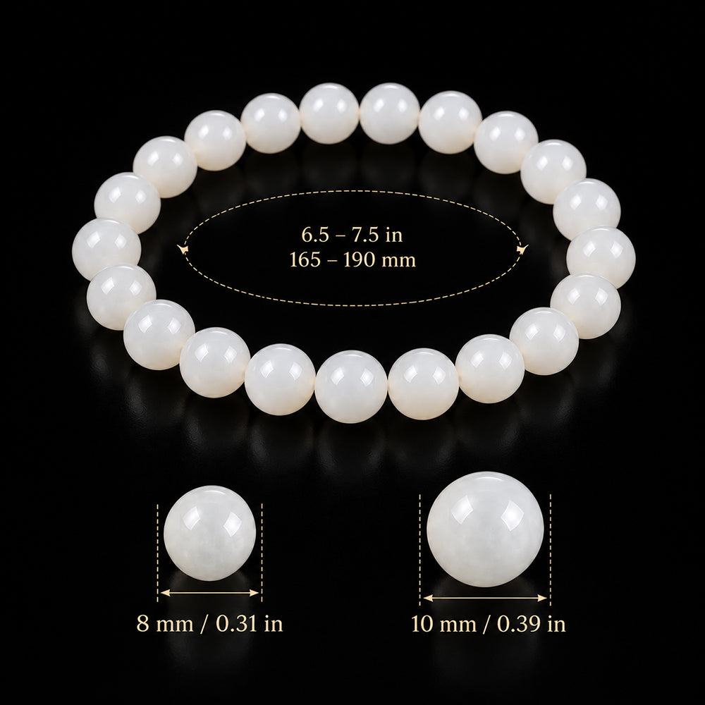Natural White Nephrite Jade Bead Bracelet