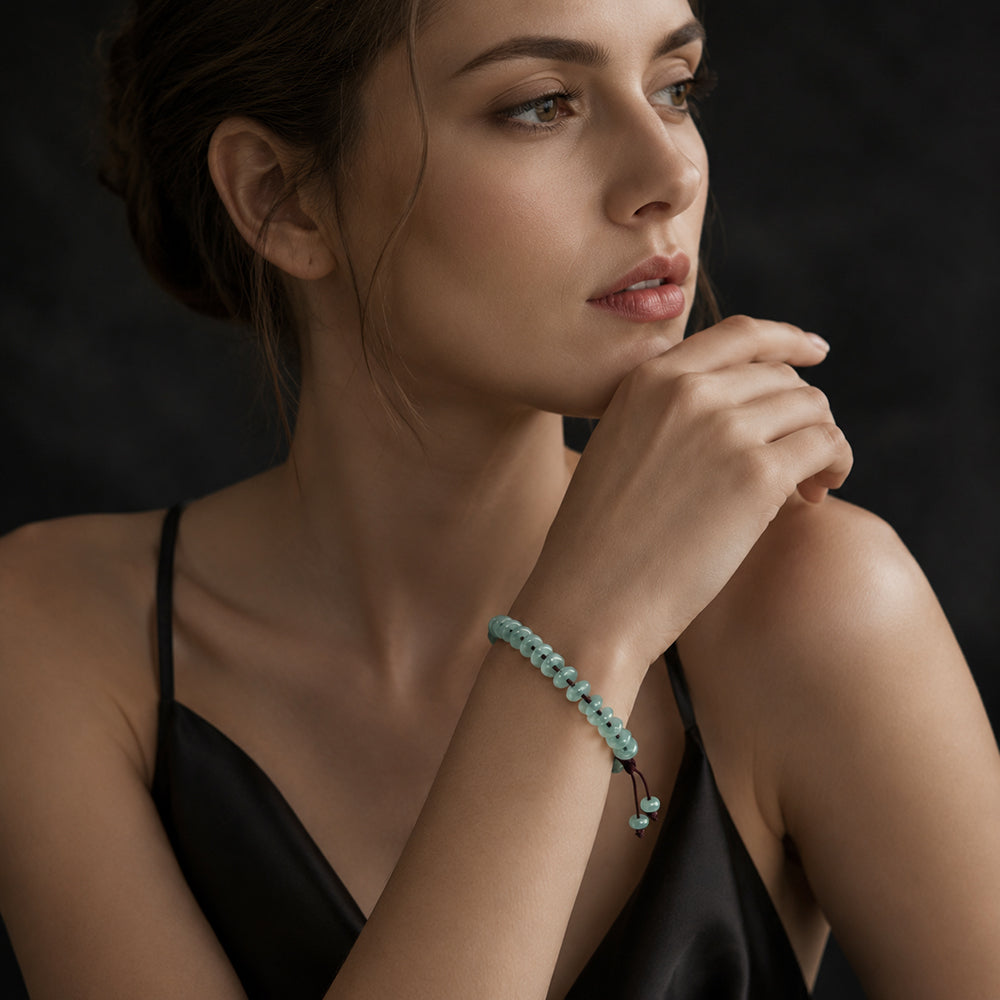Handwoven Blue Jadeite Peace Buckle Bracelet