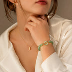 Green Jade Bead Bracelet with Ping An Kou Charm