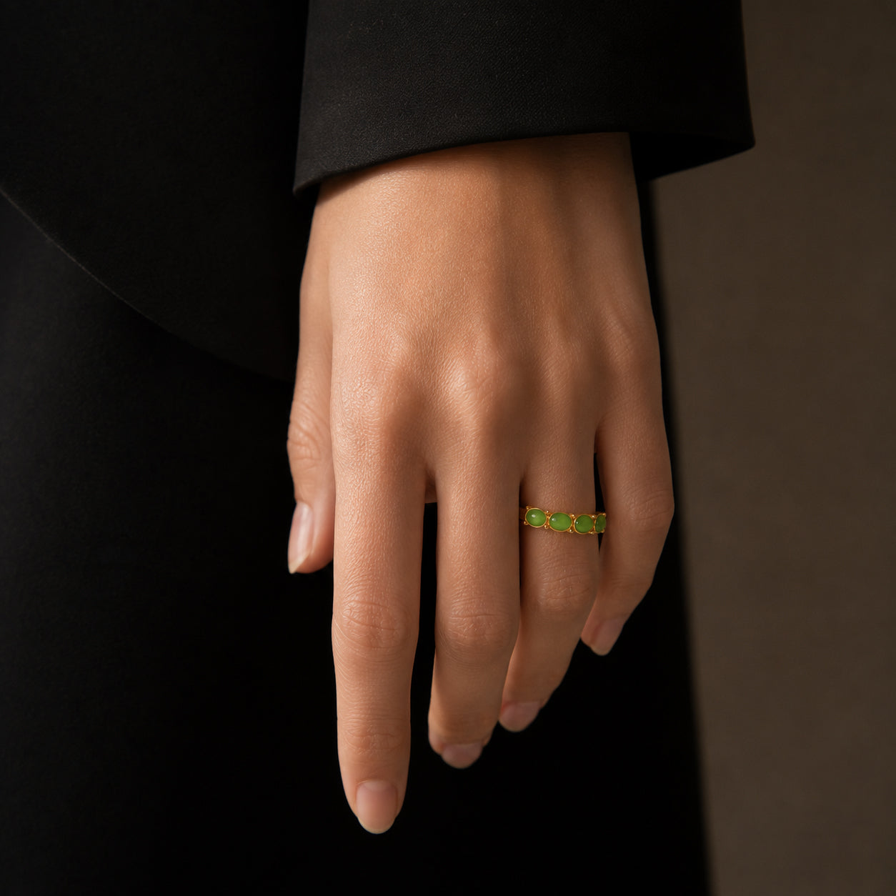 Green Jadeite Cabochon Ring for Women