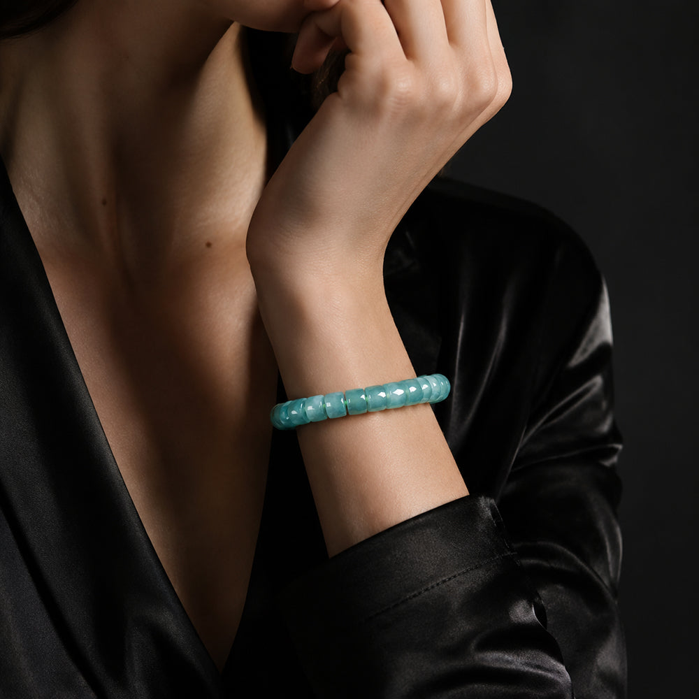 Blue Green Jade Abacus Bead Bracelet