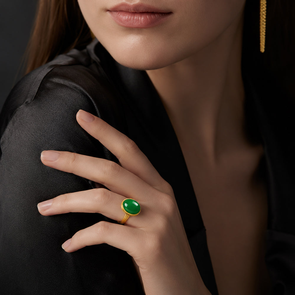 Large Oval Vivid Green Jadeite Ring for Women